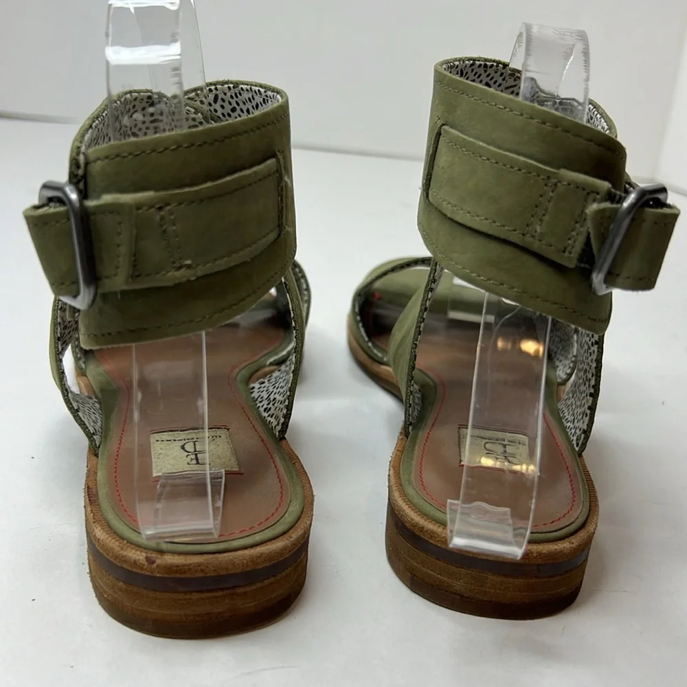 ED Ellen Degeneres Sanja Sandals Ankle Wrap Leather Suede Olive Comfort 7.5 37.5